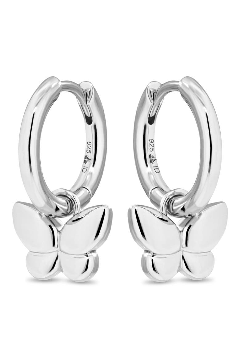 Butterfly Hoop Earrings in Rhodium Plated Sterling Silver, Alternate, color, SILVER