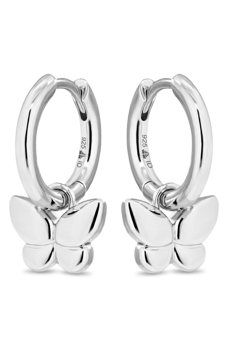 DEVATA Butterfly Hoop Earrings in Rhodium Plated Sterling Silver, Alternate, color, Silver