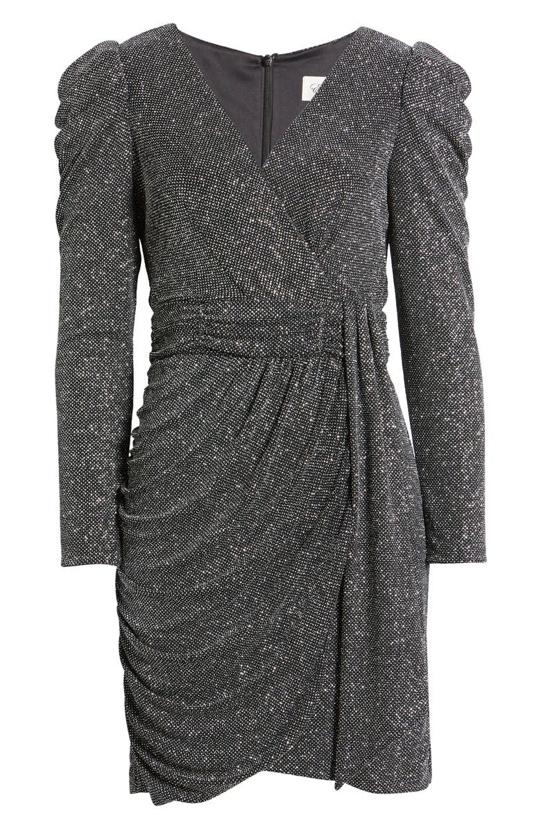 Eliza J Metallic Long Sleeve Cocktail Dress, Alternate, color, Silver
