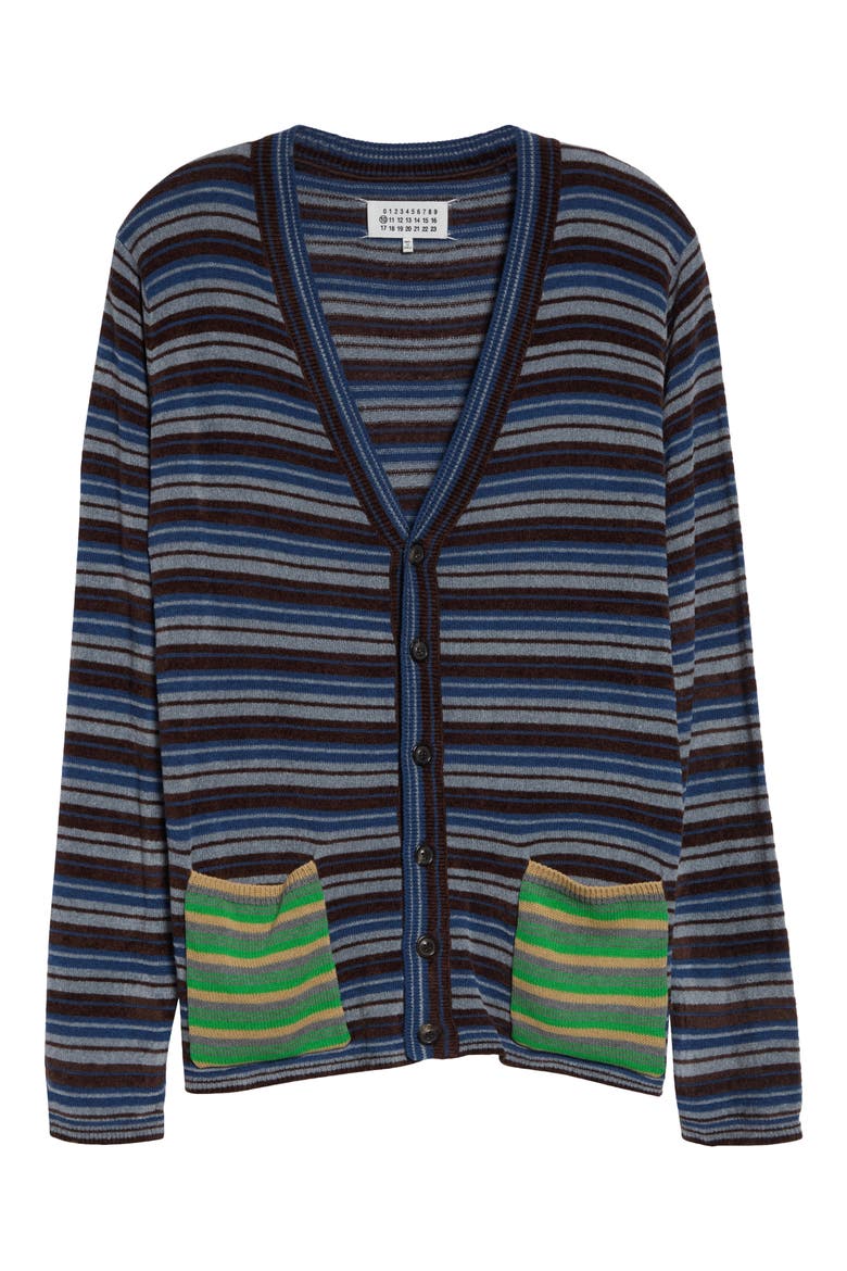 Stripe Knit Cardigan, Main, color, BLUE/ GREY/ BROWN/ GREEN