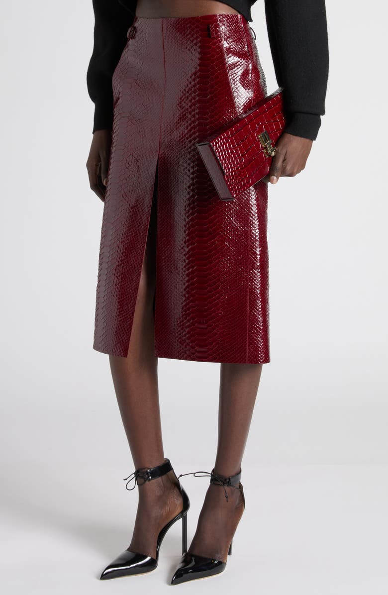 TOM FORD Croc Embossed Patenet Leather East/West Box Clutch, Alternate, color, 1R008 Ruby Red