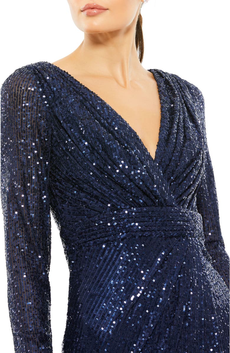 Mac Duggal Sequined Long Sleeve Midi Dress, Alternate, color, Midnight