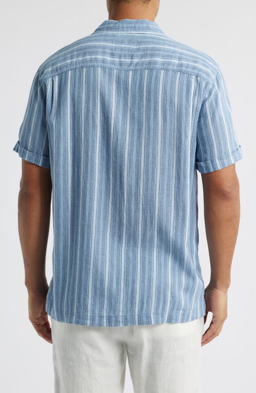 Rails Cayman Relaxed Fit Short Sleeve Linen Camp Shirt In Coastal Blue Stripe