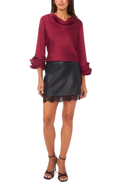 Vince Camuto Tiered Ruffle Sleeve Satin Top In Burgundy