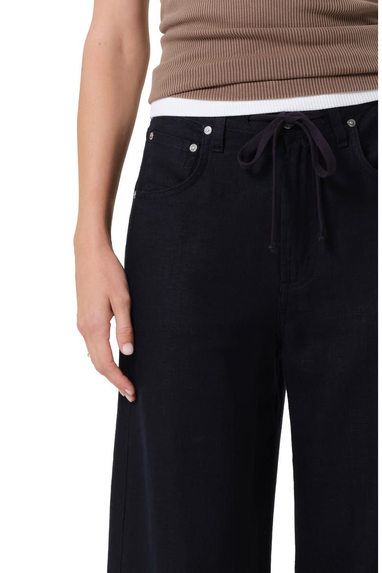 Brynn Drawstring Waist Wide Leg Linen Pants, Alternate, color, TRUE NAVY