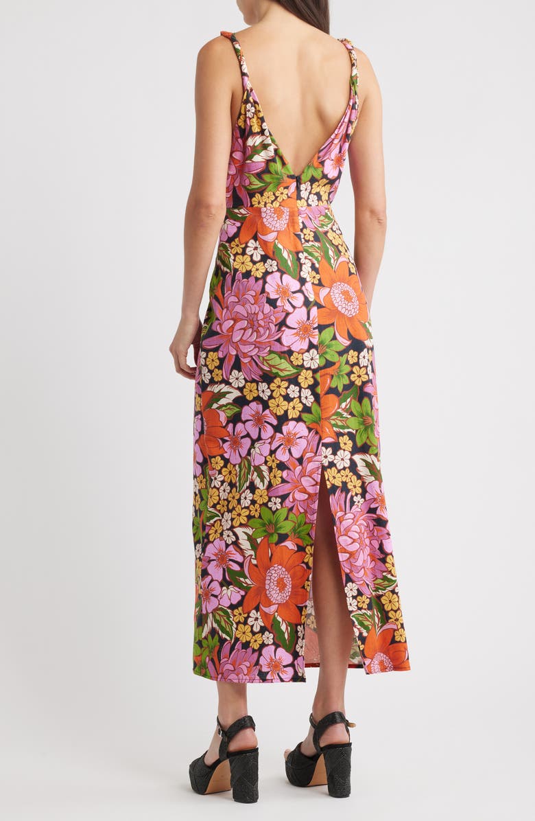 Vivi Rosette Detail Floral Linen Blend Maxi Dress
