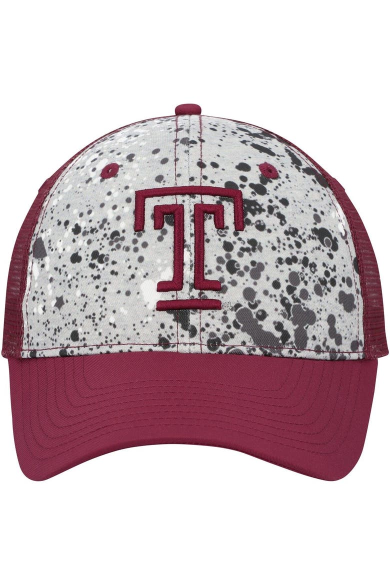 Men's Colosseum Gray/Cherry Temple Owls Love Fern Trucker Snapback Hat, Alternate, color, Gray