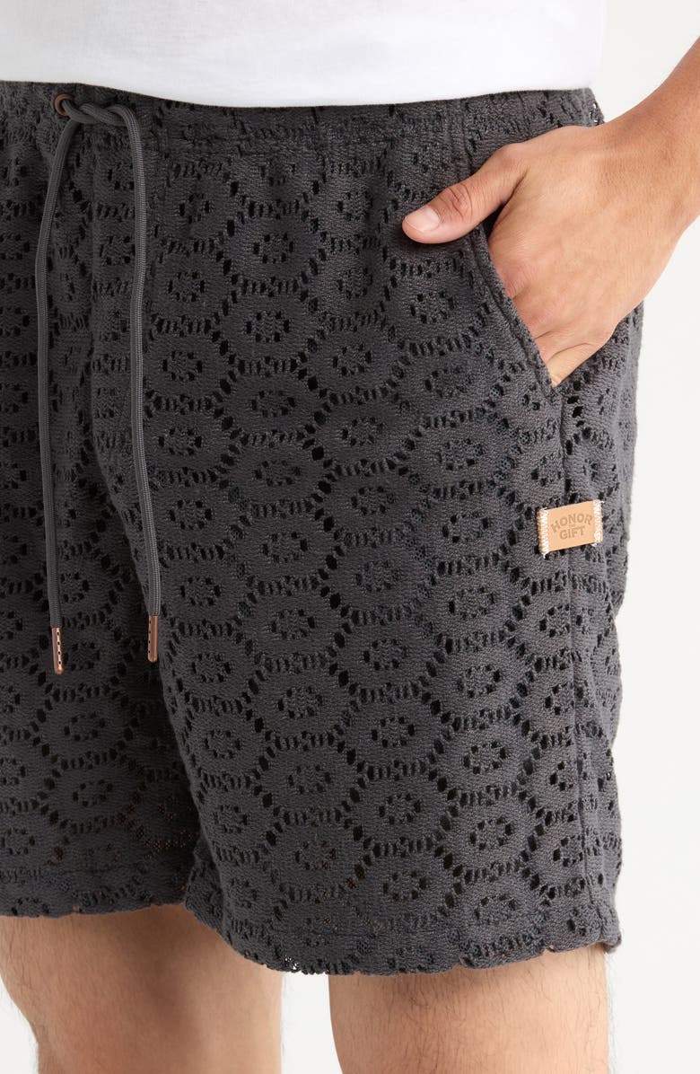 HONOR THE GIFT Open Stitch Drawstring Shorts, Alternate, color, Black