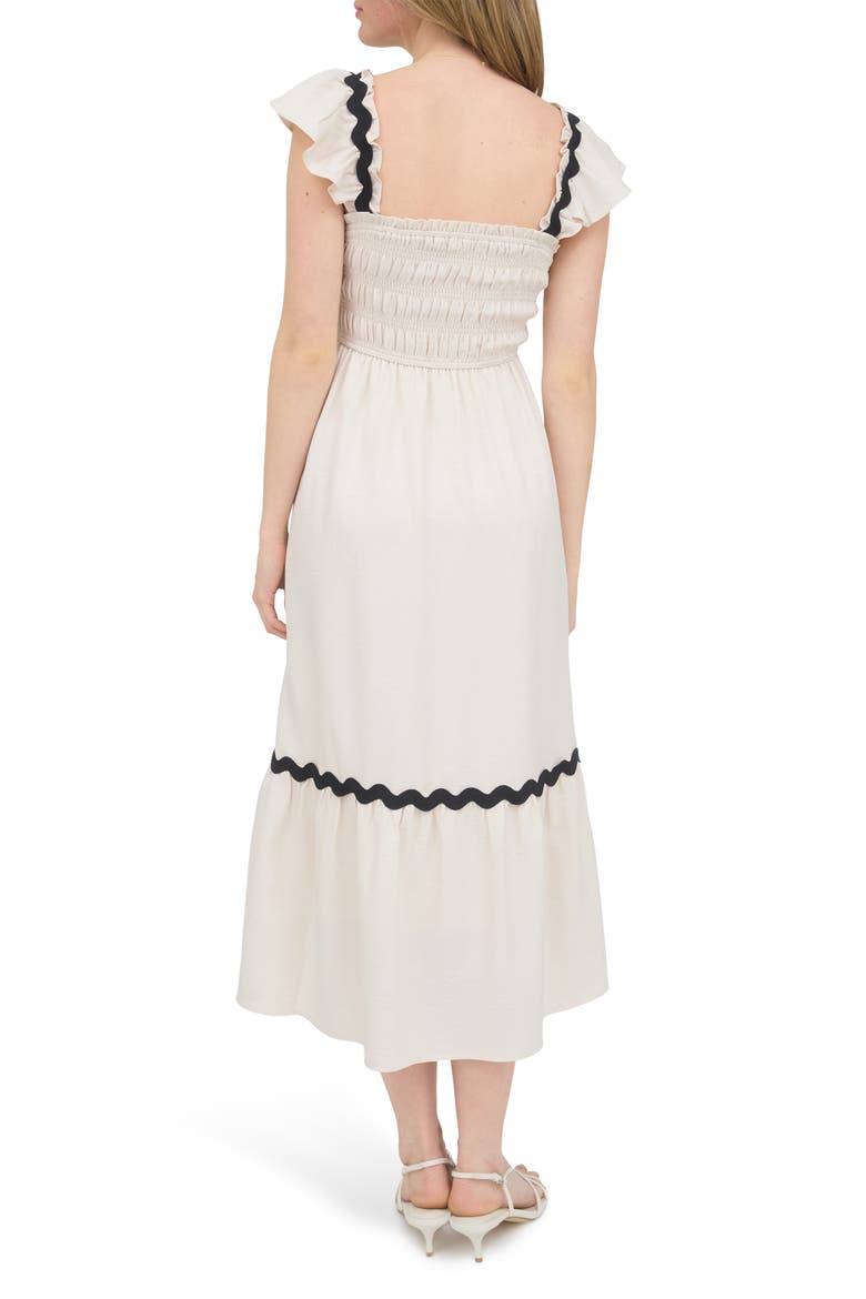 Wavy Ribbon Tiered Midi Dress, Alternate, color, LIGHT KHAKI
