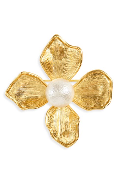 Faux Pearl Flower Pin