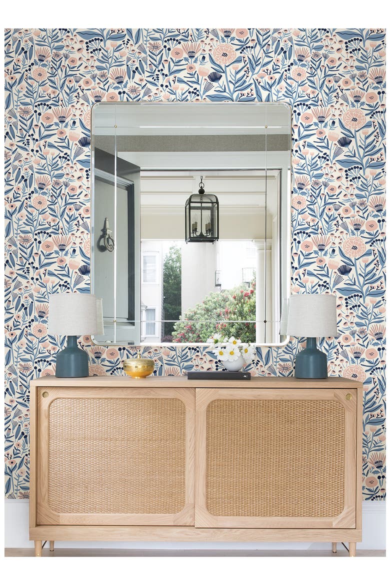 Marigold Forest Peel & Stick Wallpaper, Alternate, color, BLUE
