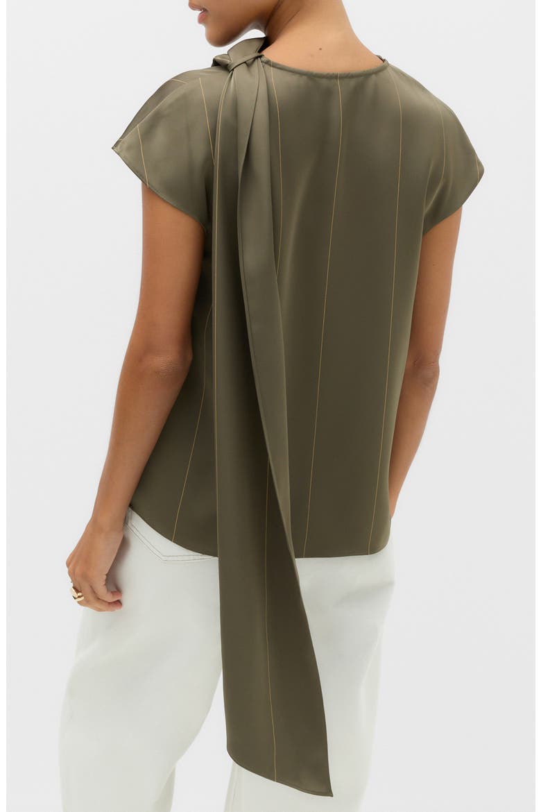 Tie Neck Drape Satin Top, Alternate, color, OLIVE GREEN/ MULTI