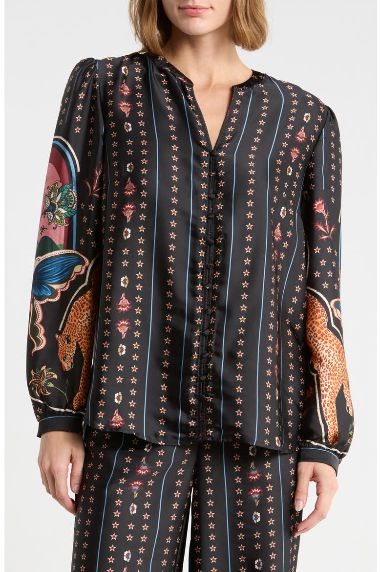 Long Sleeve Button-Up Shirt, Main, color, BLACK ANIMAL GRAPHIC