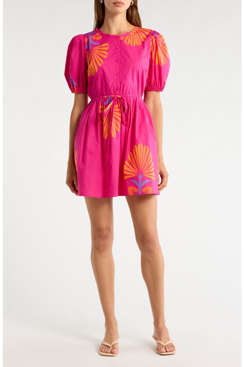 Oreanna Floral Alba Drawstring Waist Cotton Minidress, Main, color, FUCHSIA-ORG