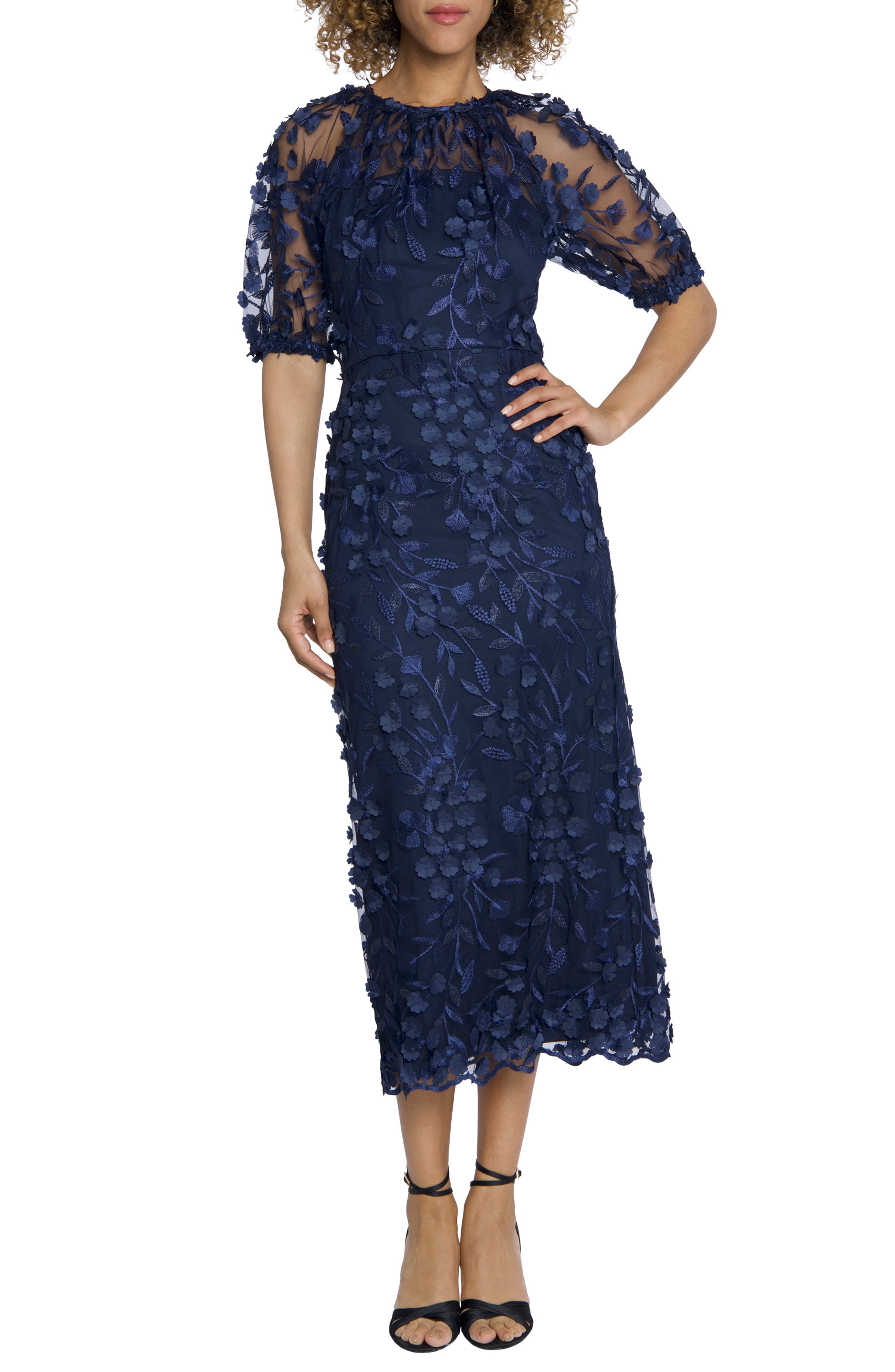 Maggy London Floral Appliqué Midi Dress
