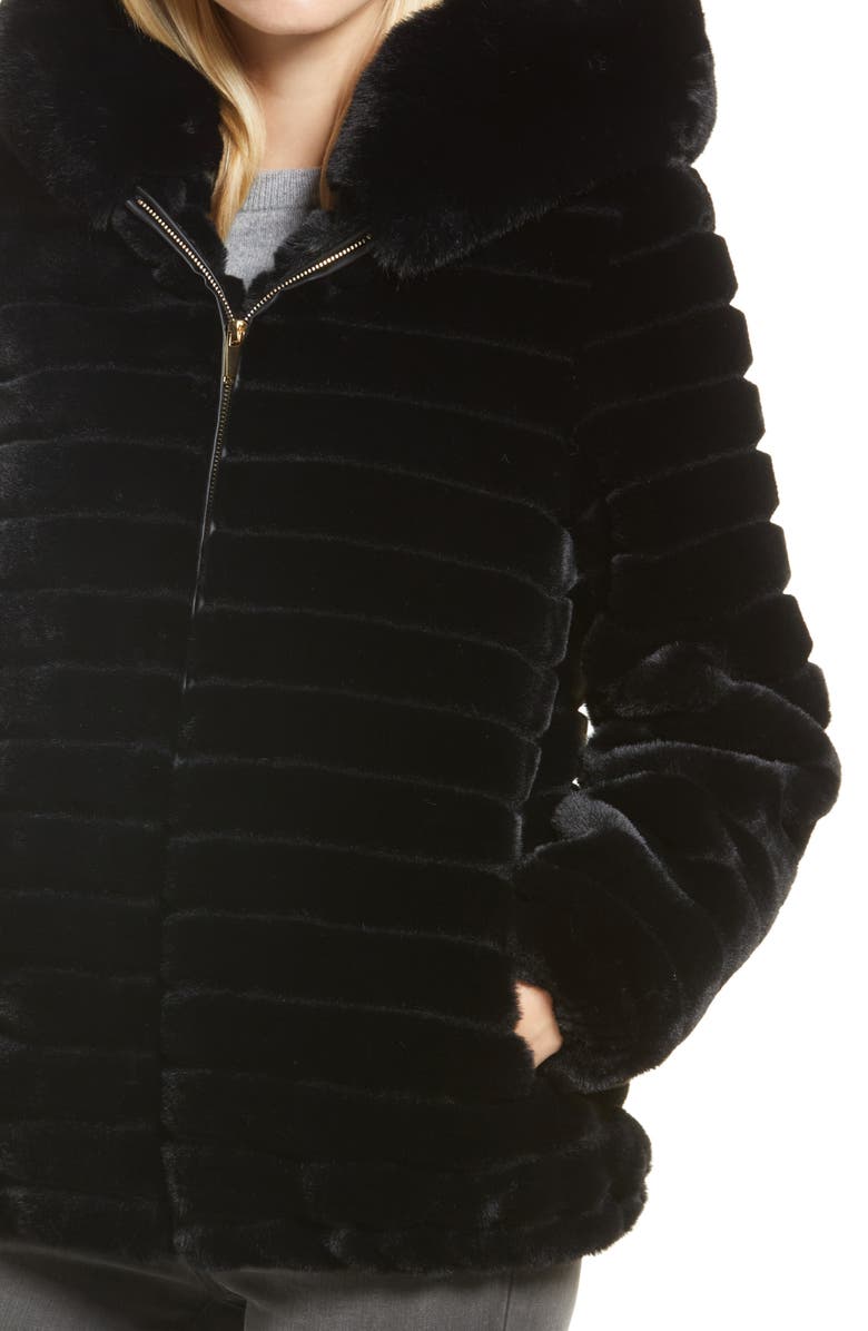 Gallery Hooded Faux Fur Jacket, Alternate, color, Black
