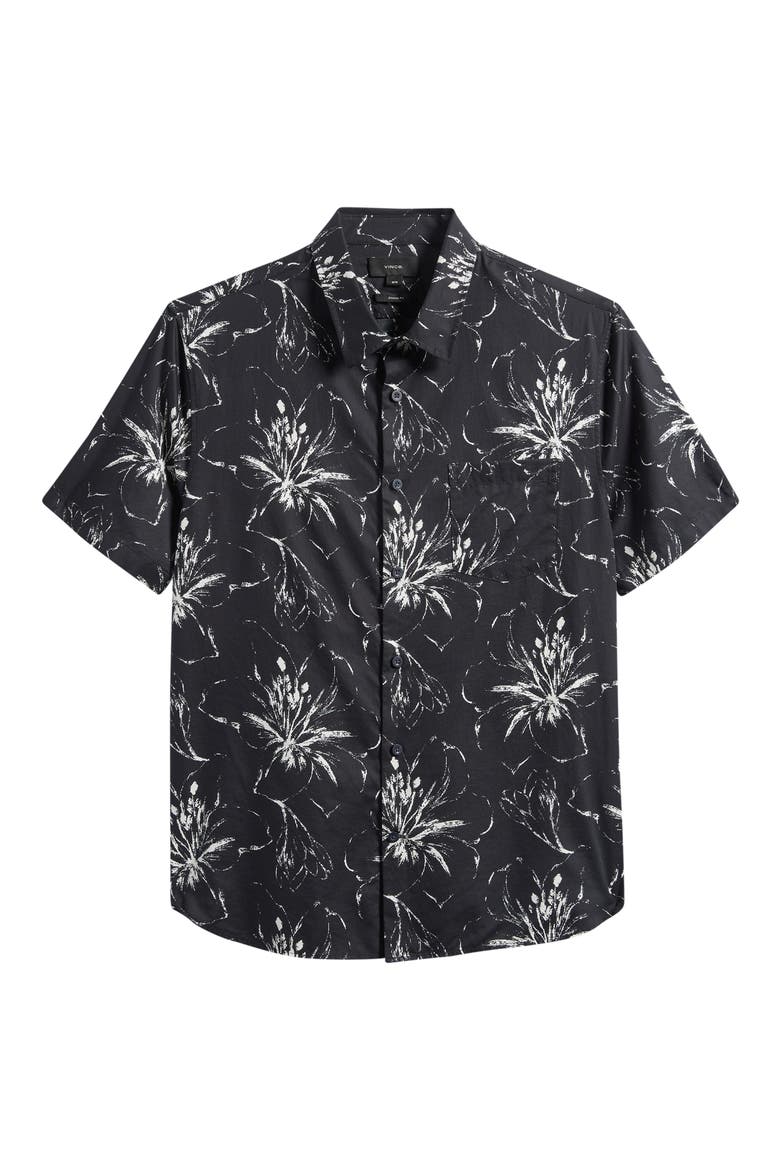 Dry Brush Floral Short Sleeve Button-Up Shirt, Alternate, color, COASTAL/ OPTIC WHITE