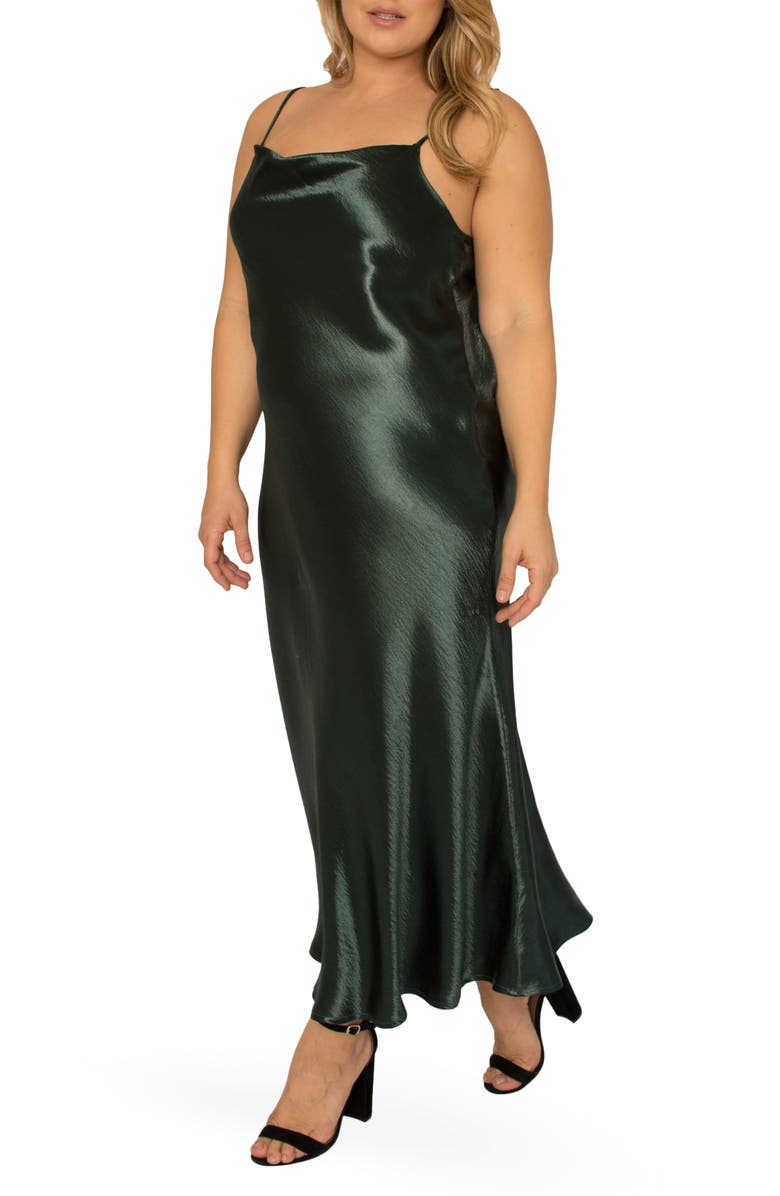 Standards & Practices Cowl Neck Satin Slipdress, Main, color, Green