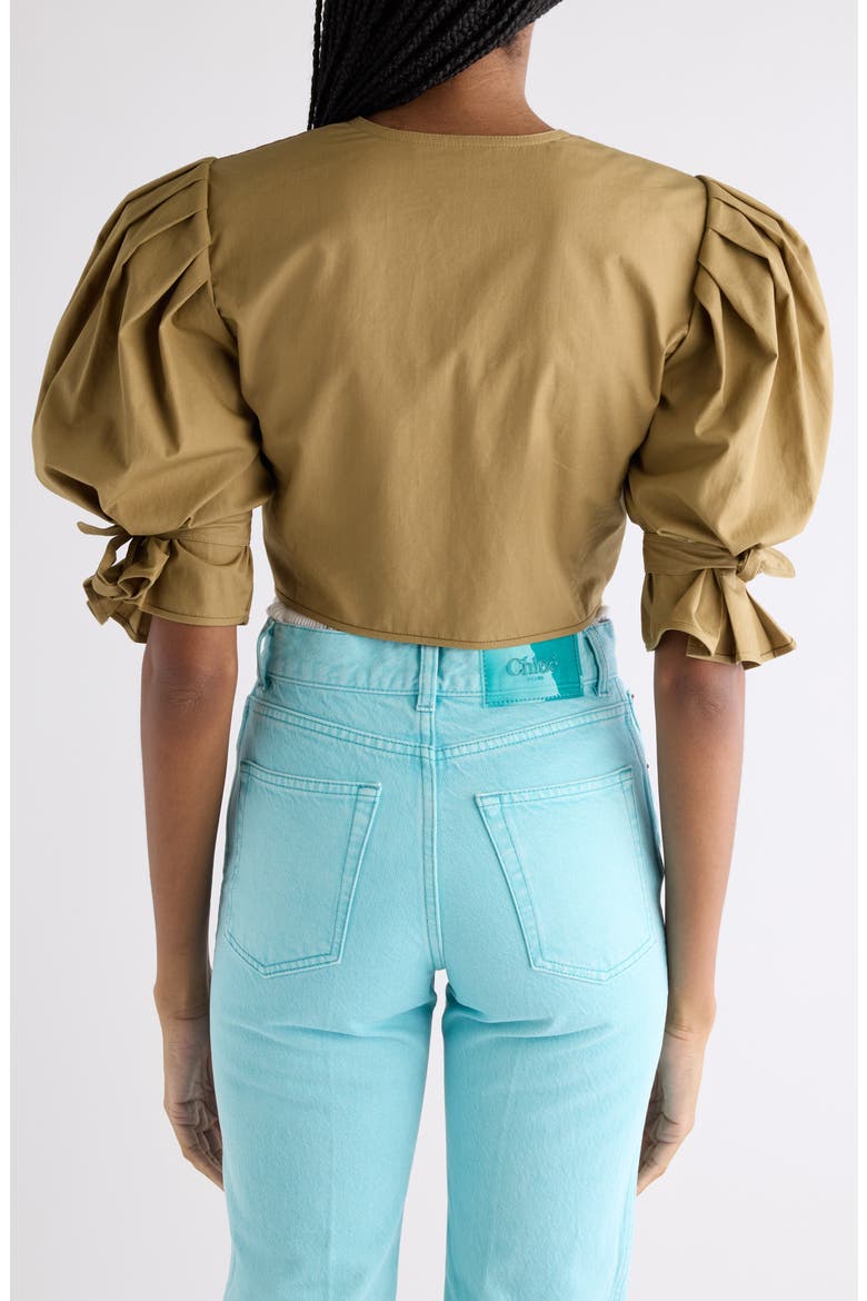 Puff Sleeve Cotton Poplin Crop Top, Alternate, color, AMBER OLIVE