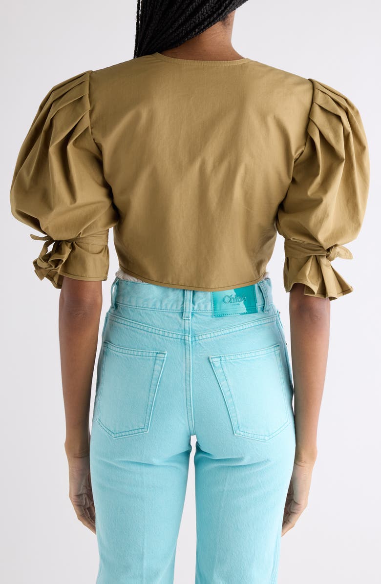 Chloé Puff Sleeve Cotton Poplin Crop Top, Alternate, color, Amber Olive