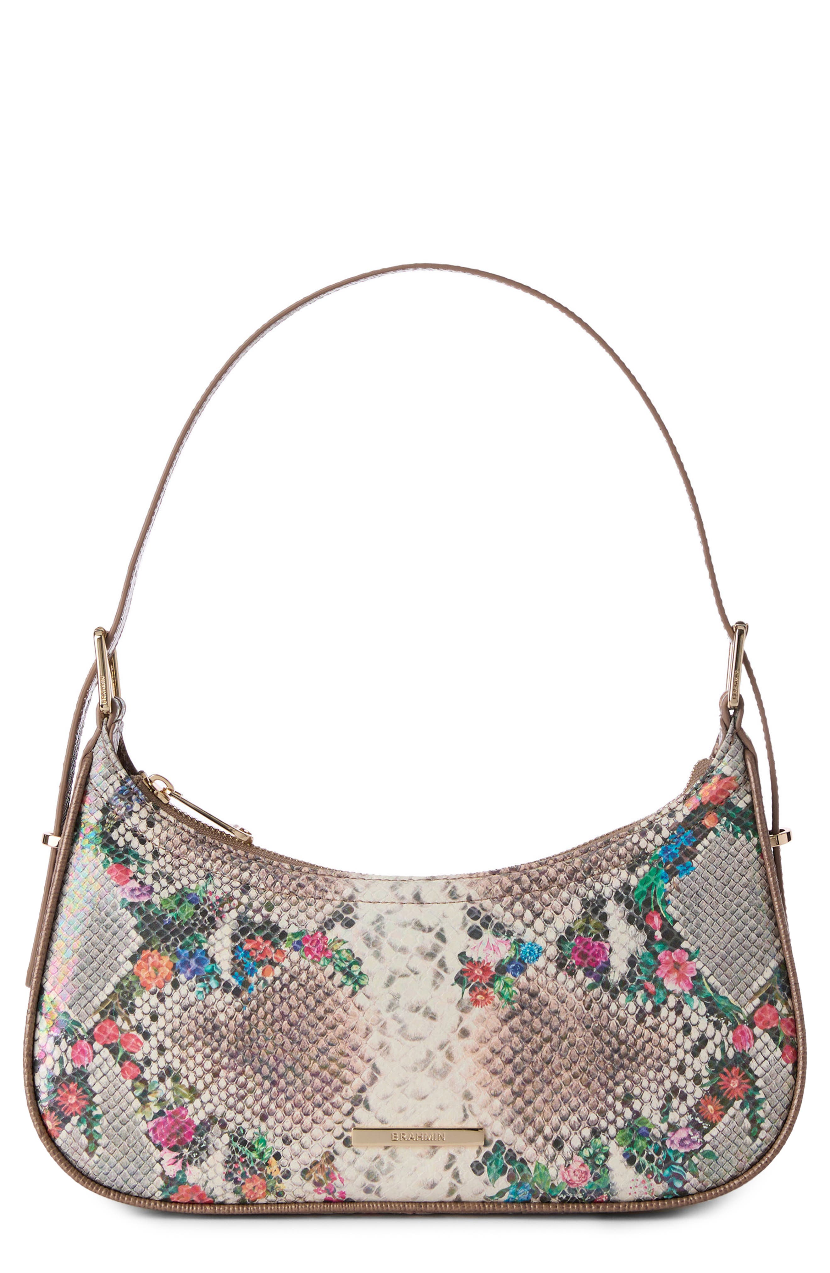 Brahmin Kyrie Croc Embossed Leather Shoulder Bag, Main, color, 