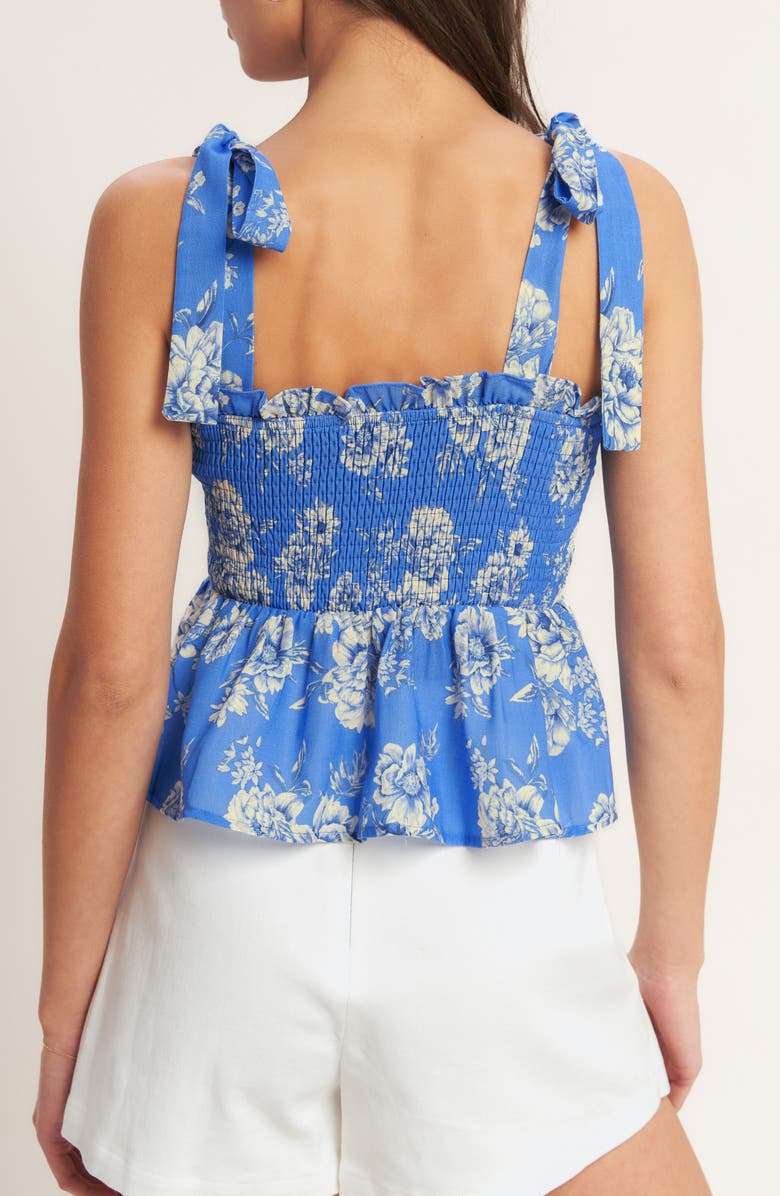 FLYING TOMATO Floral Tie Strap Smocked Peplum Crop Top, Alternate, color, Blue