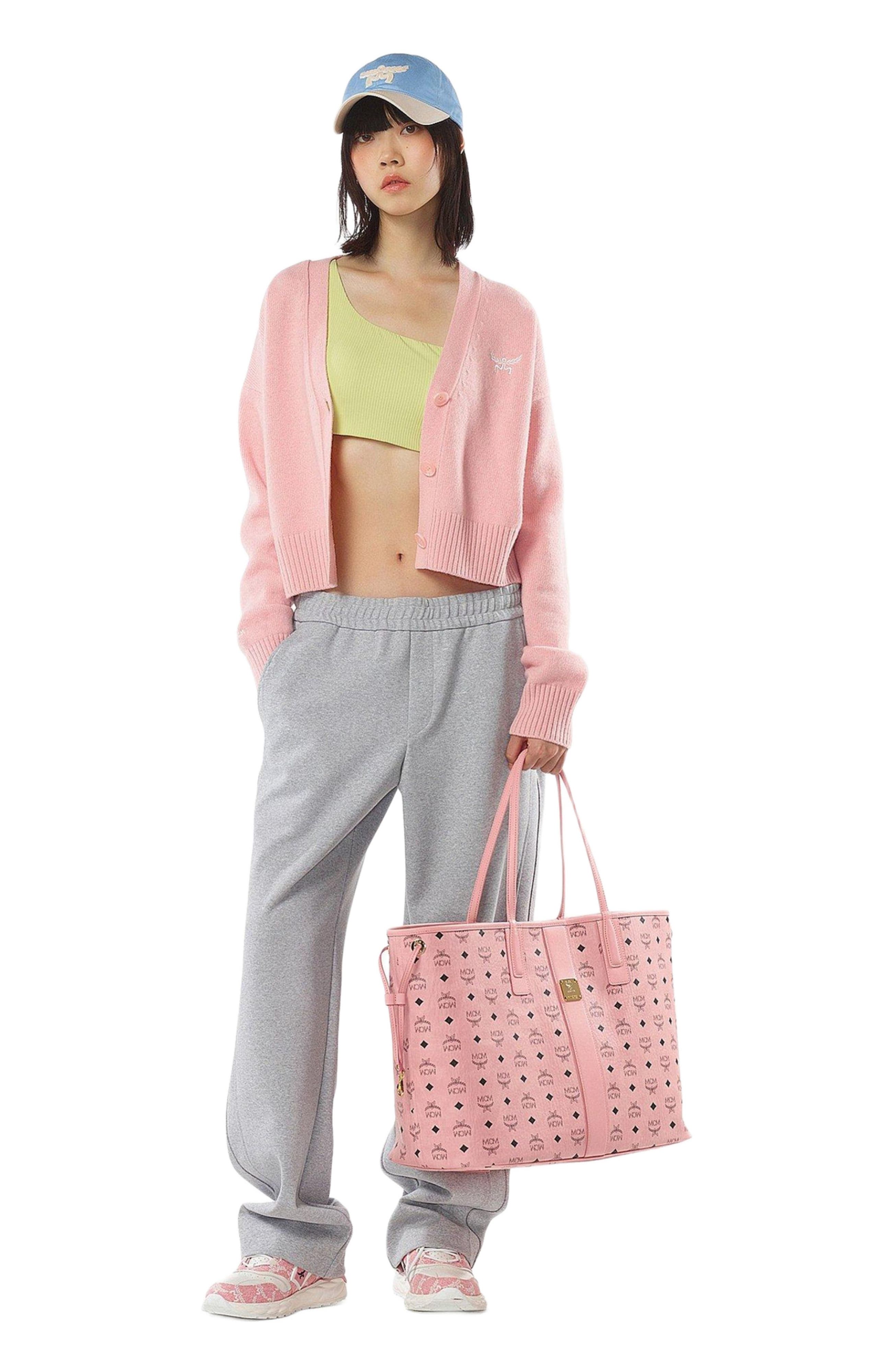 MCM Large Liz Shopper in Visetos, Alternate, color, Pink