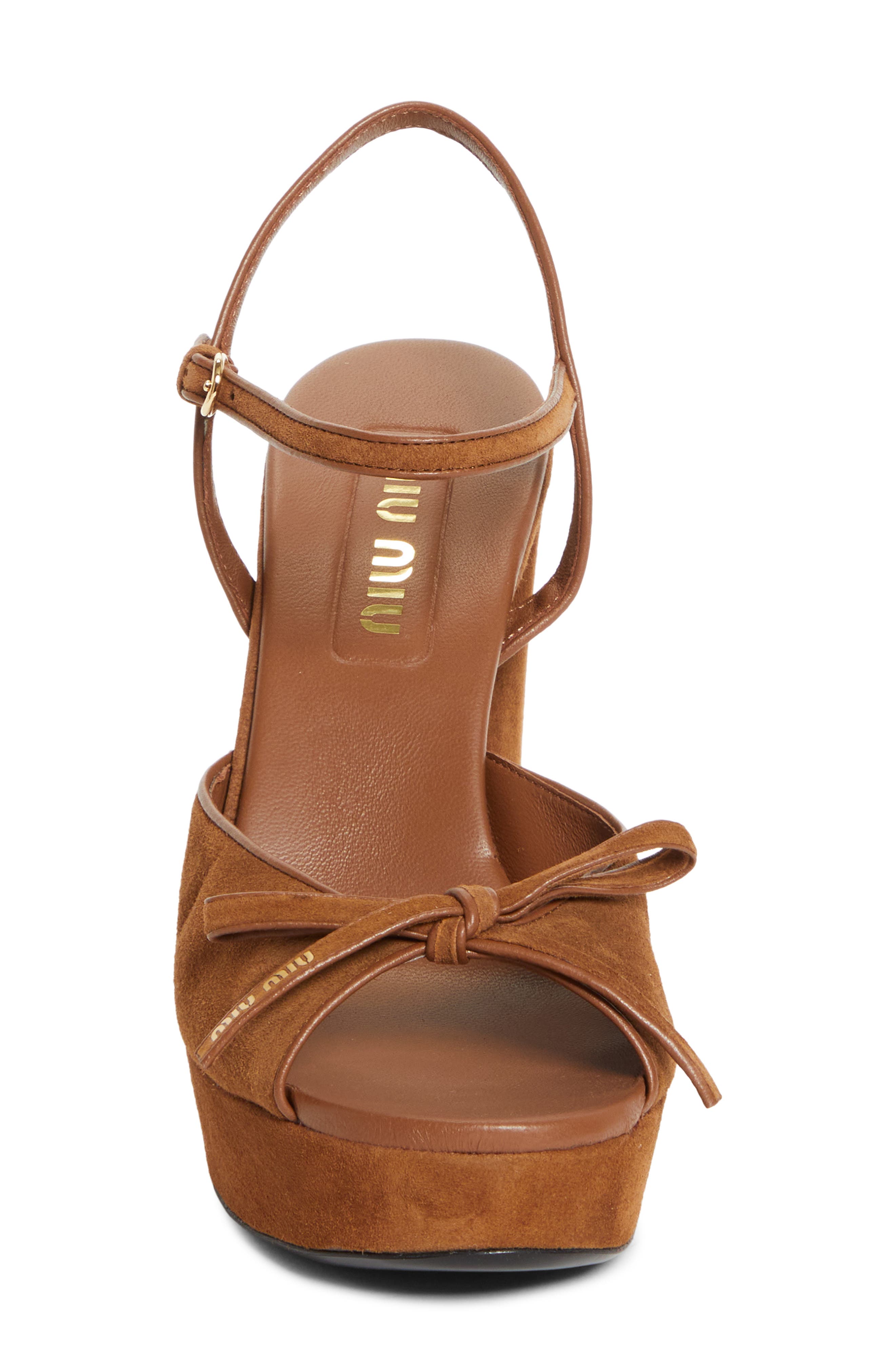 Miu Miu Bow Platform Sandal, Alternate, color, Rovere