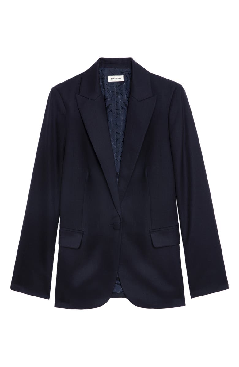 Zadig & Voltaire Valse Single Breasted Virgin Wool Grain de Poudre Blazer, Alternate, color,