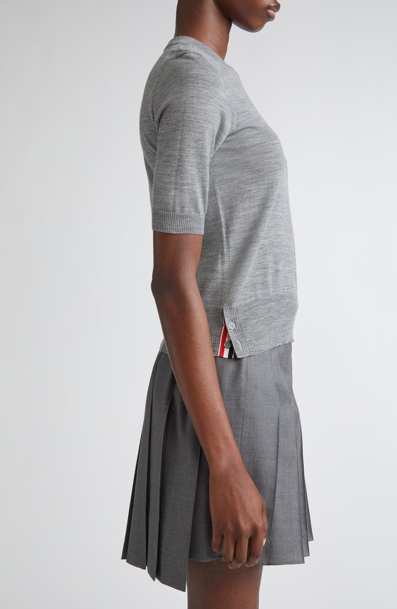 Thom Browne 4-Bar Short Sleeve Wool Blend Sweater, Alternate, color, Light Grey