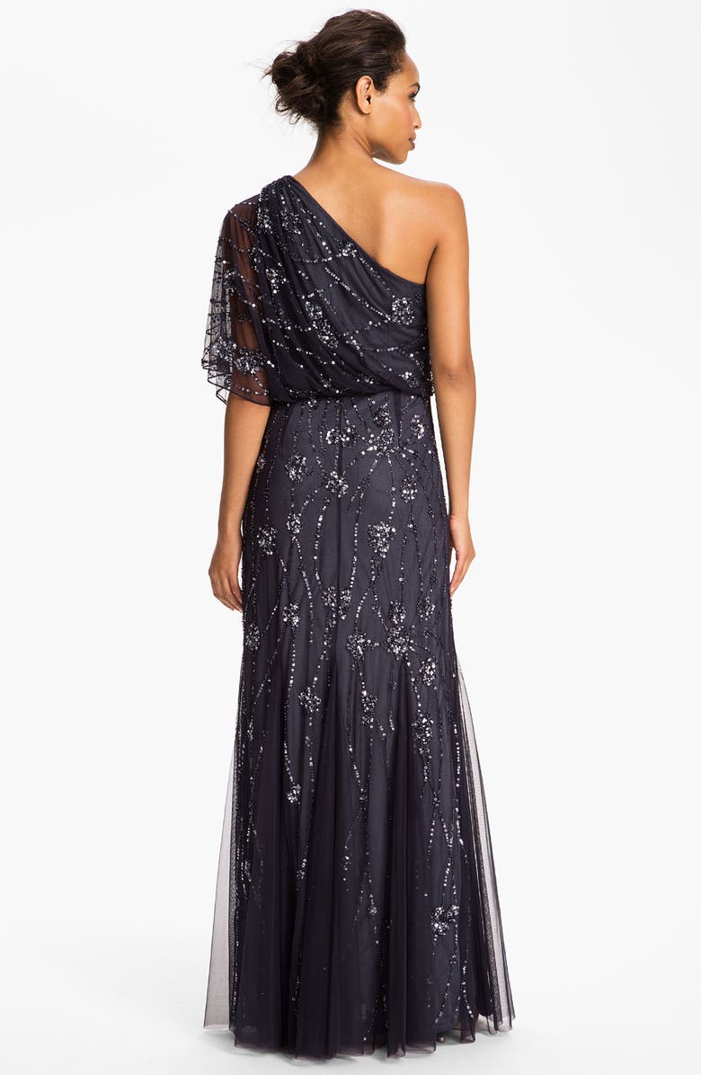 Adrianna Papell Beaded One Shoulder Blouson Gown, Alternate, color, 