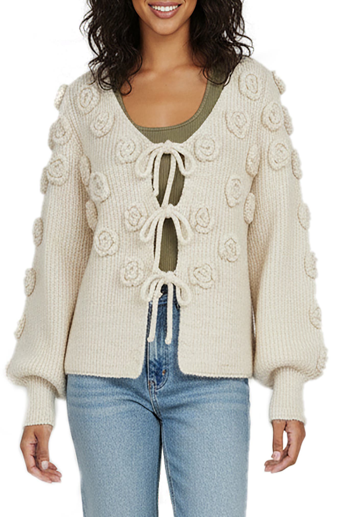 SAACHI Rose Triple Tie Cardigan