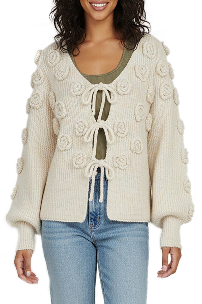 Rose Triple Tie Cardigan, Main, color, IVORY