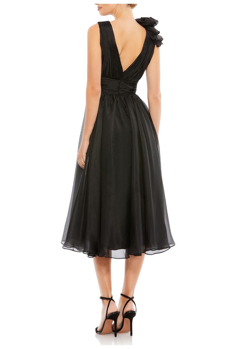 Mac Duggal Chiffon A Line Plunging V Neck, Ruffled Rosette Bodice Dress, Alternate, color, Black