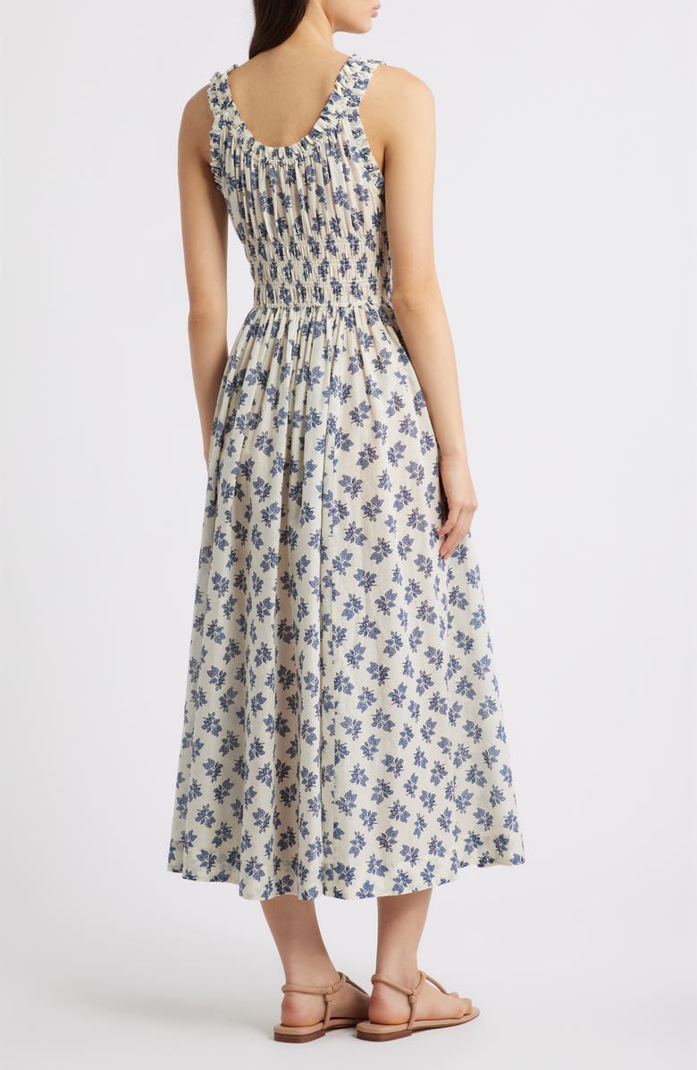 DÔEN Emmaretta Floral Shirred Organic Cotton Voile Dress, Alternate, color, Crme Pomegrante Bloom