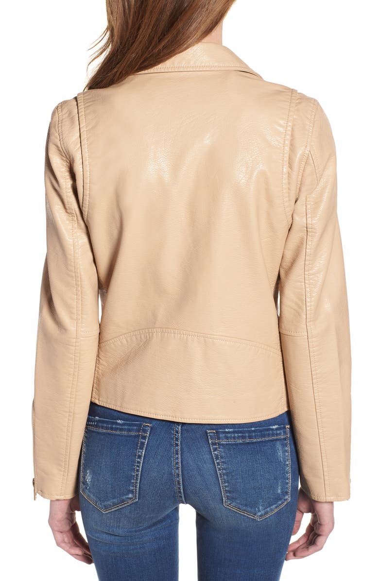 BLANKNYC Faux Leather Moto Jacket, Alternate, color, Natural Light
