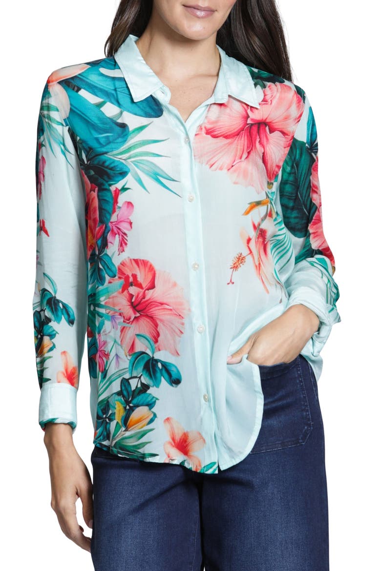 Floral Button-Up Shirt, Main, color, AQUA