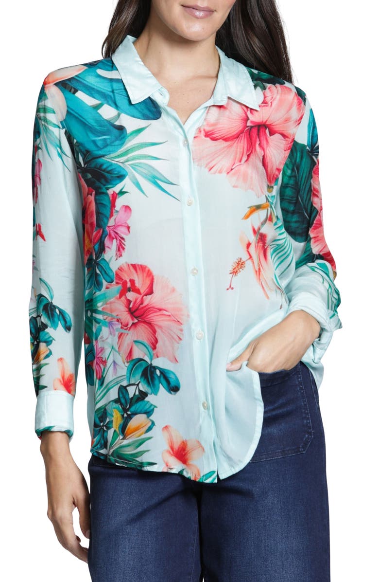 APNY Floral Button-Up Shirt, Main, color, Aqua