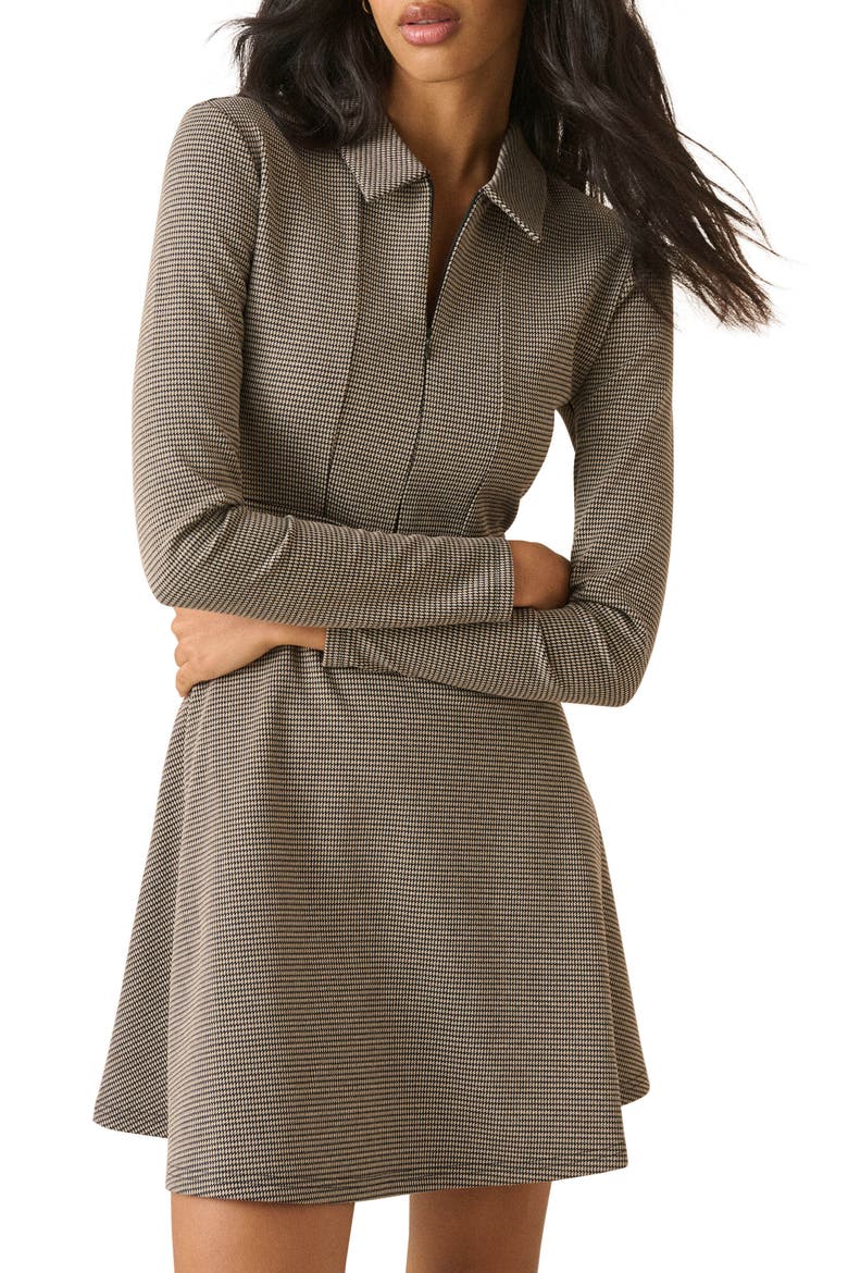 Corey Houndstooth Check Long Sleeve Minidress, Alternate, color, GREY