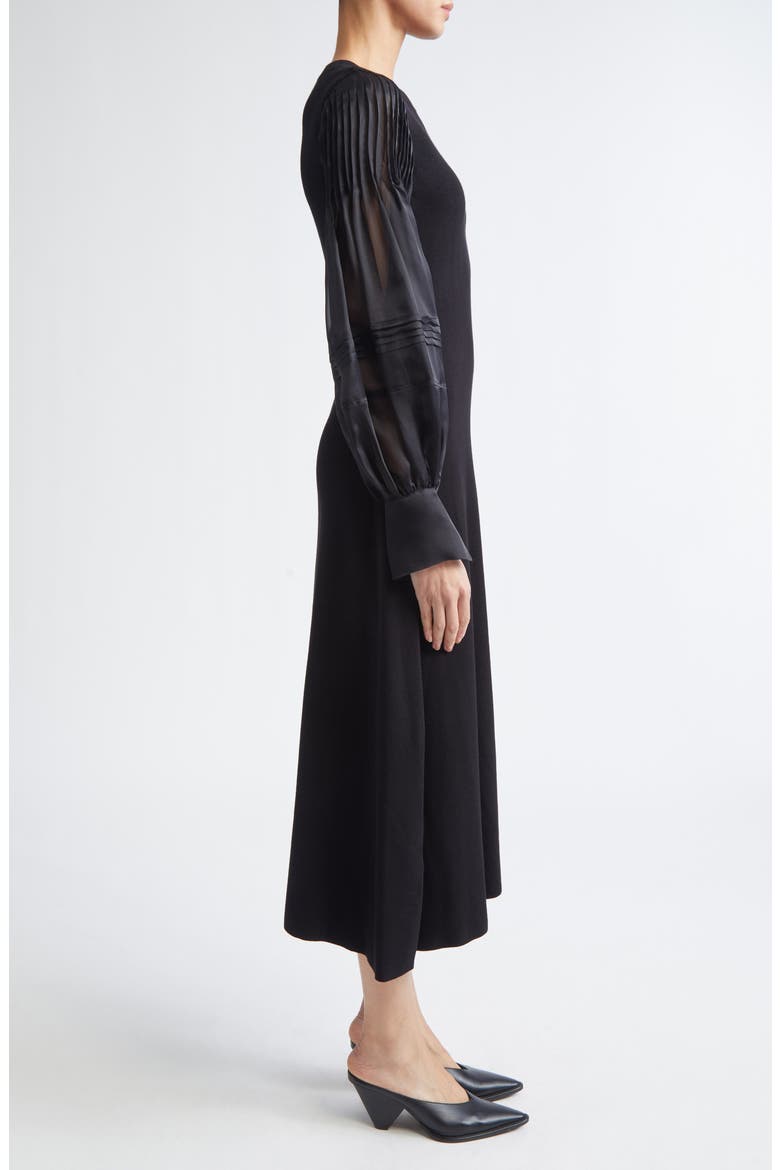 Carino Long Sleeve Silk Midi Dress, Alternate, color, BLACK