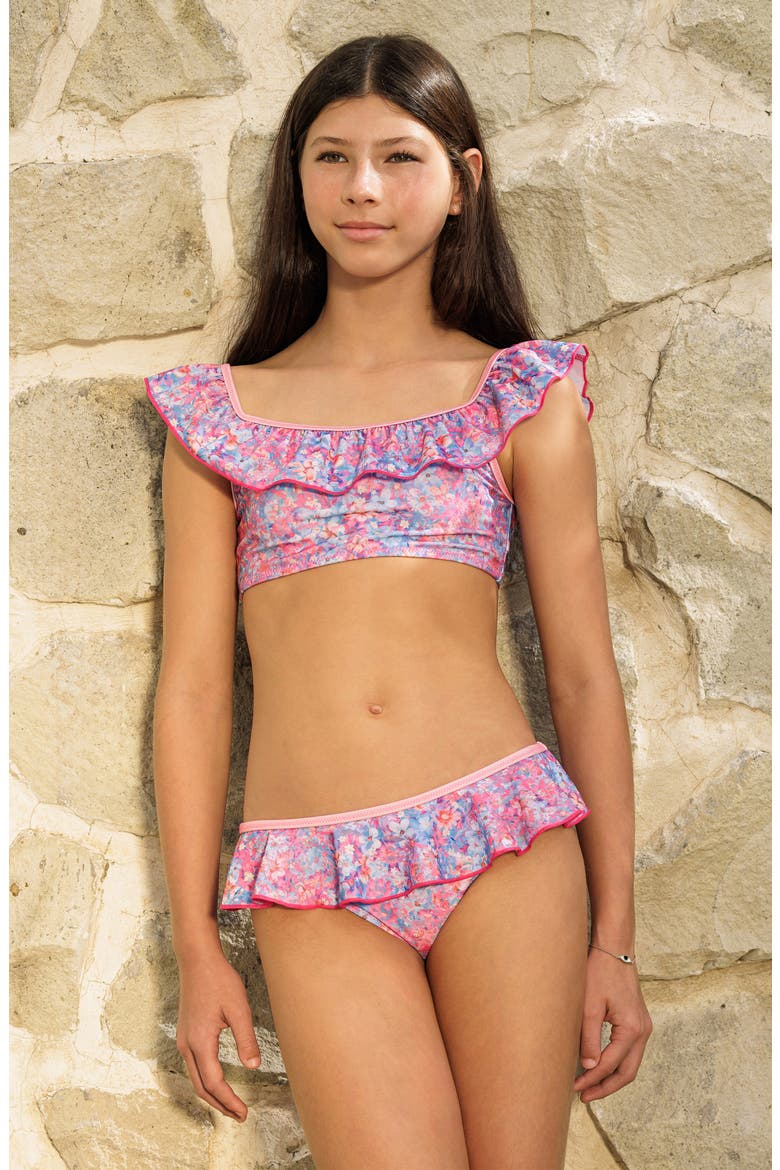 Kids' Ditzy Ruffle Two-Piece Swimsuit, Alternate, color, PINK MULTI