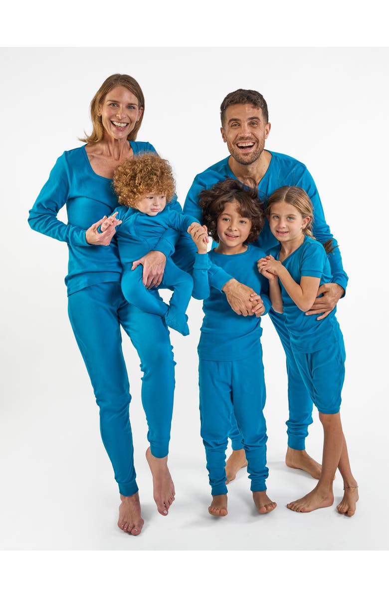 Leveret Kids Short Sleeve Cotton Solid Matching Family Pajamas, Alternate, color, Teal