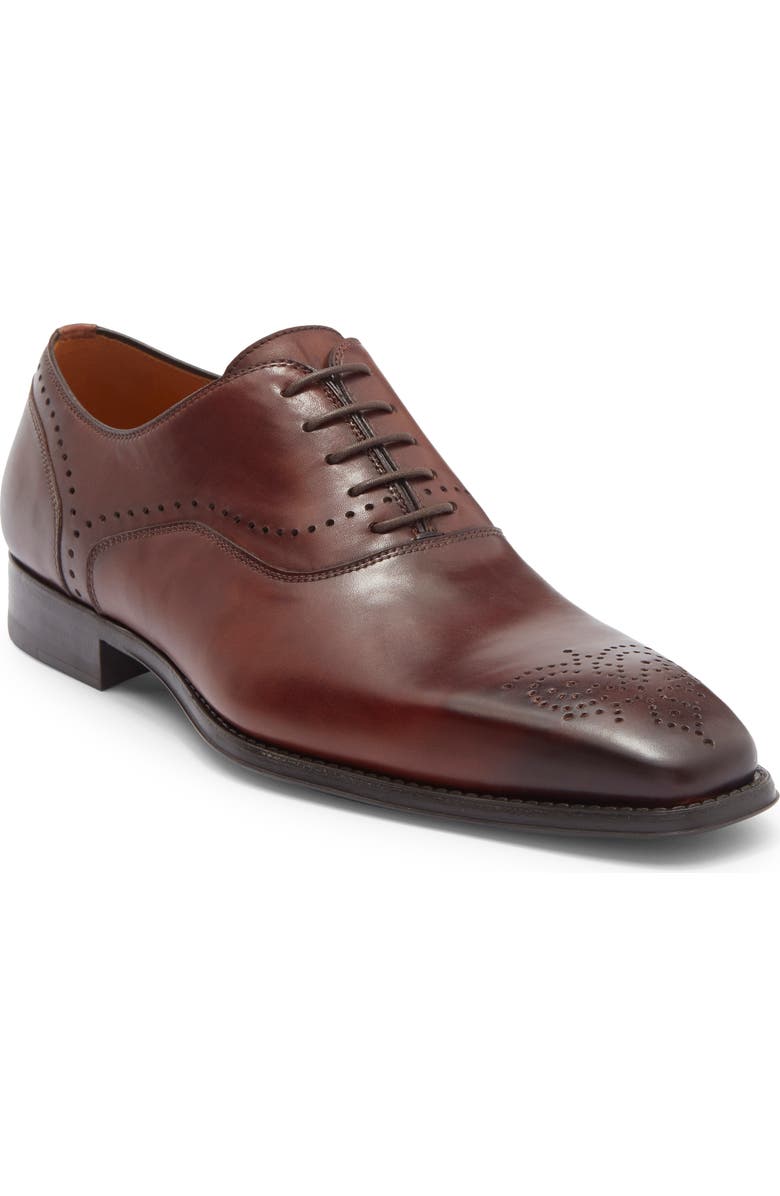 Magnanni Henio Perforated Oxford, Main, color, Mid Brown