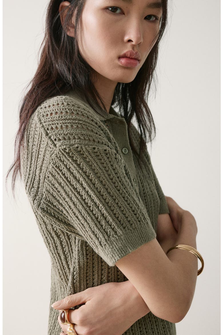 Openwork Sweater Polo, Alternate, color, KHAKI GREEN