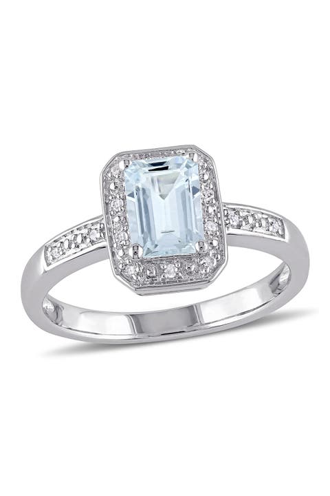 Pavé Diamond & Aquamarine Ring