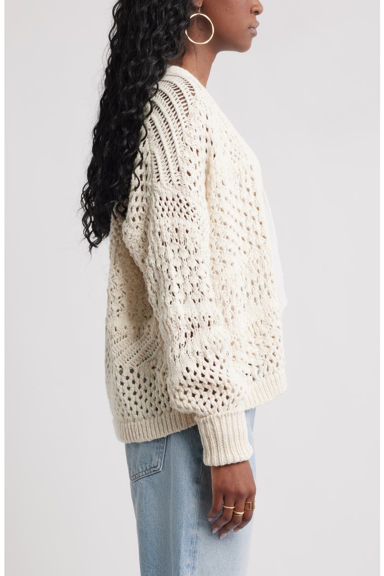 Openwork Slouchy Cotton Cardigan, Alternate, color, IVORY DOVE