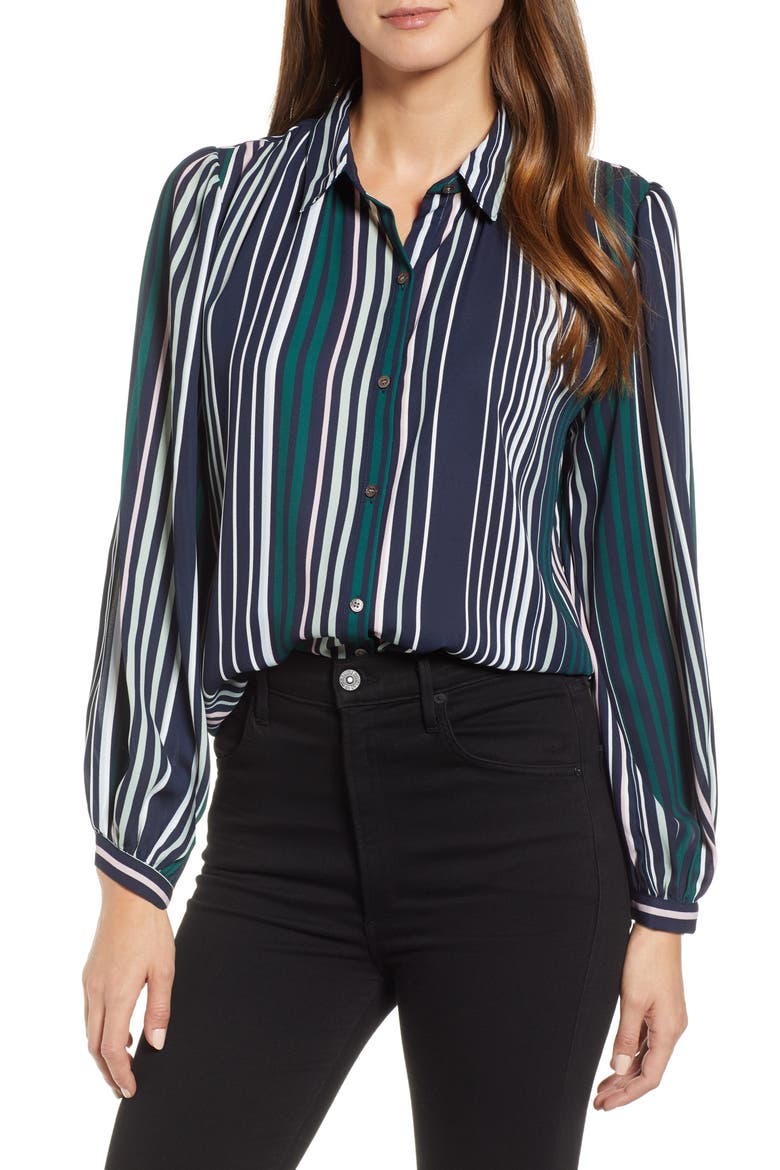 Pavillion Stripe Button Down Shirt, Main, color, CAVIAR