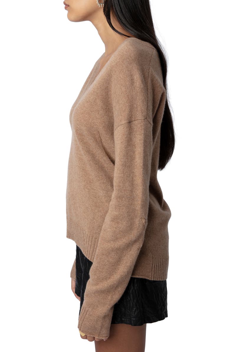 Zadig & Voltaire Vivi Star Patch Cashmere V-Neck Sweater, Alternate, color,