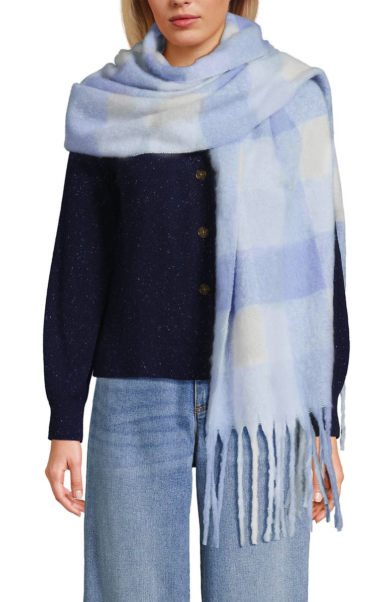 Lands' End Brushed Blanket Scarf, Main, color, Light Cornflower Check