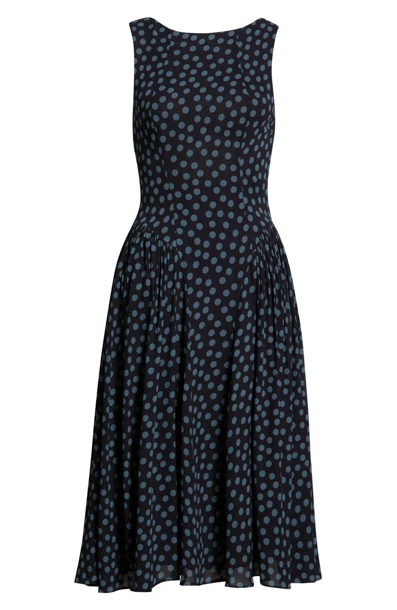 Reformation Anelis Polka Dot Drop Waist Midi Dress, Main, color, Cosmic Dot